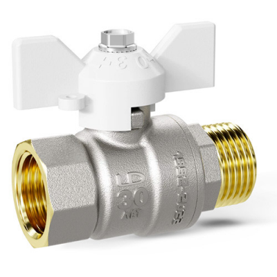 Кран шаровой латунный LD Pride 47.15.В-Н.Б Ду 15 Ру 40 резьба (ВР-ВР) 1/2", никелированный с белой бабочкой, неполнопроходный