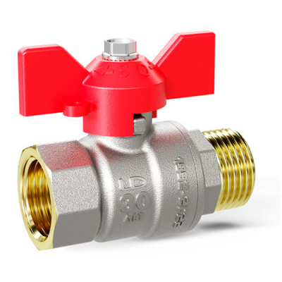 Кран шаровой латунный LD Pride 47.25.В-Н.Б Ду 25 Ру 40 резьба (ВР-ВР) 1", никелированный с красной бабочкой, неполнопроходный Кран шаровой латунный LD Pride 47.25.В-Н.Б Ду 25 Ру 40 резьба (ВР-ВР) 1", никелированный с красной бабочкой, неполнопроходный