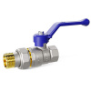 Кран шаровой латунный LD Pride 47.15.В-ГШ.Р Ду 15 Ру 40 резьба (ВР-ВР) 1/2", никелированный с синим рычагом, неполнопроходный