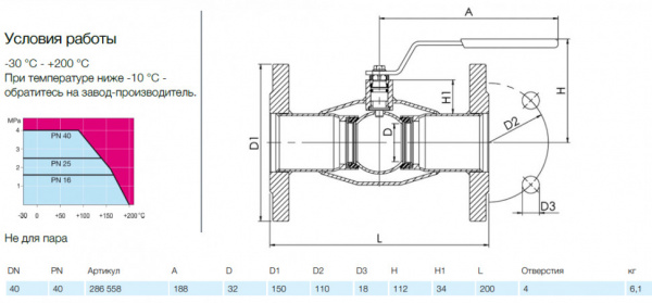 Кран шаровой NAVAL 286558 DN 40 PN 40 нержавеющий стандартнопроходный фланцевый