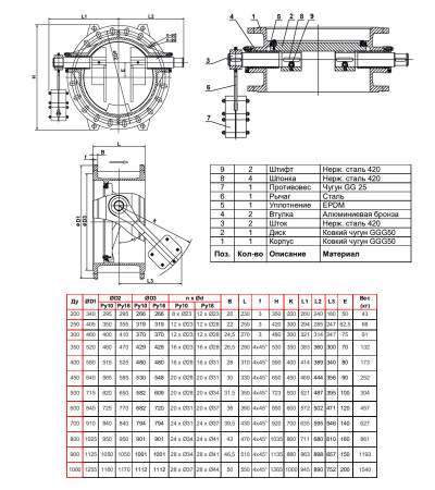 Клапан Tecofi CP4243 DN 700 PN 16 обратный поворотный фланцевый с противовесом
