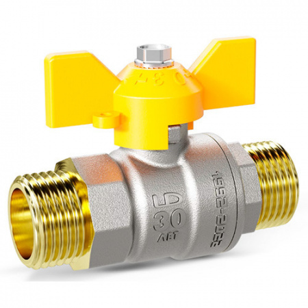 Кран шаровой латунный LD Pride 47.20.Н-Н.Б GAS Ду 20 Ру 40 резьба (НР) 3/4", никелированный неполнопроходный