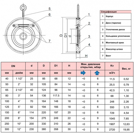 Клапан обратный одностворчатый РАШВОРК 4406 Ду50 Ру16 нержавеющий межфланцевый