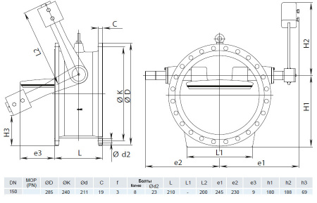 Клапан обратный HAWLE 9883K DN 150 PN 10/16 с рычагом и противовесом