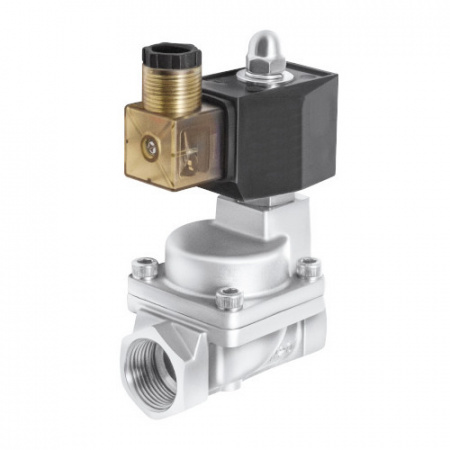 Клапан электромагнитный (соленоидный) двухходовой Росма СК-21-32-ВТ-НЕРЖ Ду 32, G1 1/4", непрямого действия, нормально открытый, 220В, нержавеющая сталь, мембрана NBR, с поршнем PTFE, 00000032440