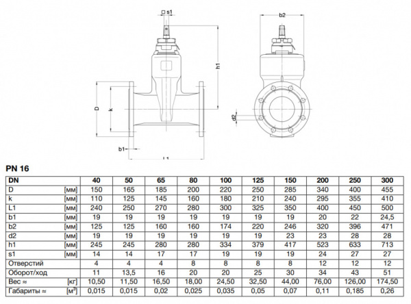 Задвижка VAG BETA 200 DN 40 PN 16 клиновая длинная Задвижка VAG BETA 200 DN 40 PN 16 клиновая длинная