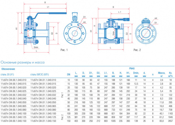 Кран шаровой Маршал 11с67п СФ.00.1 DN 10 PN 40 полнопроходной фланцевый