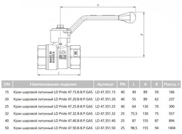 Кран шаровой латунный LD Pride 47.32.В-В.Р GAS Ду 32 Ру 25 резьба (ВР) 1 1/4", никелированный, неполнопроходный, стальной рычаг Кран шаровой латунный LD Pride 47.32.В-В.Р GAS Ду 32 Ру 25 резьба (ВР) 1 1/4", никелированный, неполнопроходный, стальной рычаг