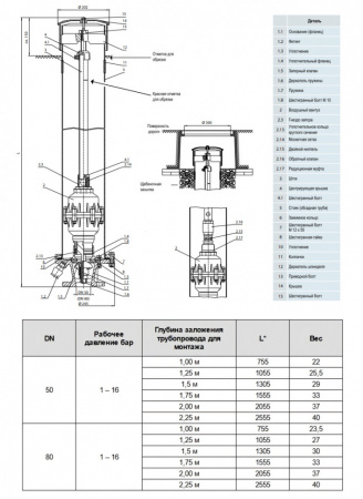 Воздушный вантуз Hawle 9822 DN 50/1305 мм PN16 для безколодезной установки