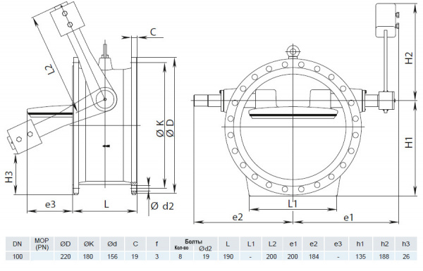Клапан обратный HAWLE 9883K DN 100 PN 10/16 с рычагом и противовесом
