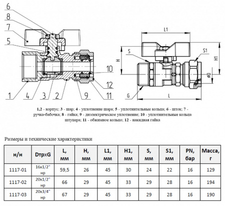 Кран шаровой для МП Aquasfera Standard 1117 DN 16х1/2" PN 16 неполнопроходной компресс-резьба