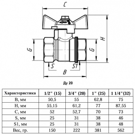 Кран шаровый VALFEX STANDART VF.217 ВР 3/4" Ду 20 Ру 40 никелированный латунный