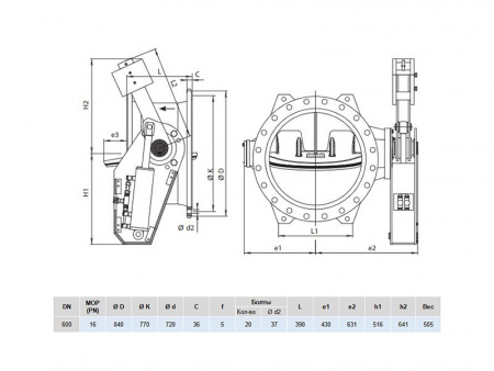 Клапан обратный Hawle 9884 DN 600 PN 16 фланцевый c рычагом и противовесом