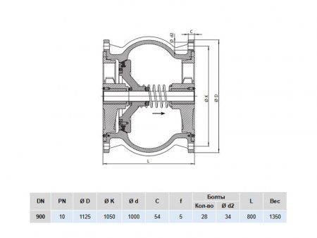 Клапан обратный Hawle 9887 DN 900 PN 10 фланцевый осевой