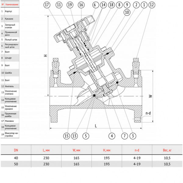 Клапан балансировочный РАШВОРК 347 Ду50 Ру16 чугунный фланцевый