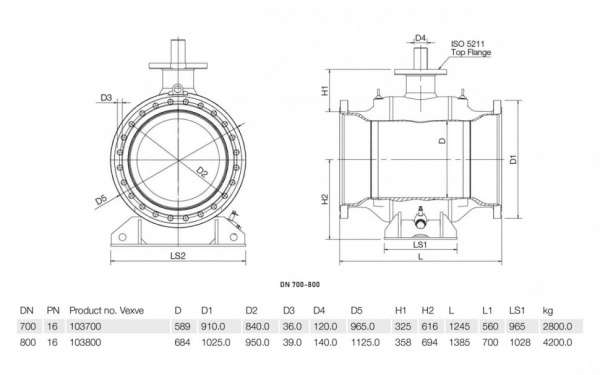 Кран шаровой Vexve 103 DN 700 стальной