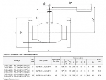 Кран шаровой БИВАЛ КШТХ 12 DN 100 PN 16 Ф/Ф