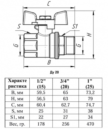 Кран шаровый VALFEX PREMIUM VF.218 ВР-НР 3/4" Ду 20 Ру 40 никелированный латунный