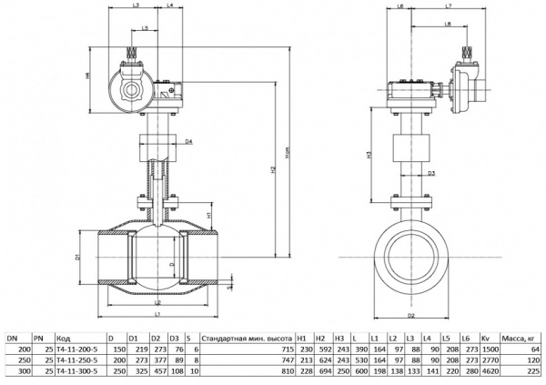 Шаровой кран Ситал T4-11-5 DN 300 PN 40 редуцированный под Т-ключ