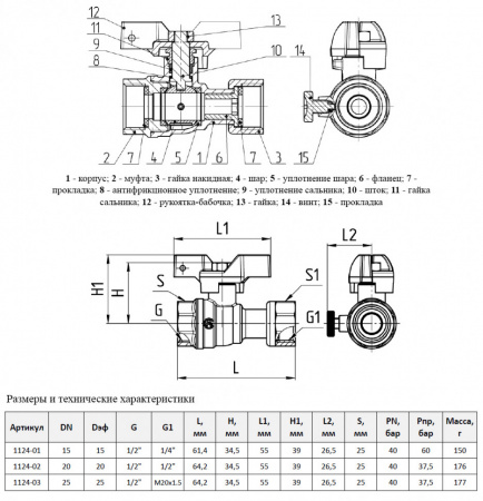 Кран шаровой для манометра Aquasfera Standard 1124 DN 15 PN 40 полнопроходной муфта-накидная гайка