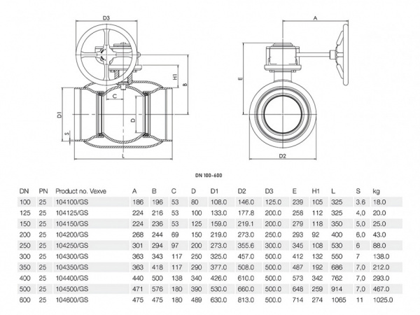 Кран шаровой Vexve 104/GS DN 150 PN 25 стальной Кран шаровой Vexve 104/GS DN 150 PN 25 стальной