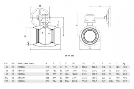 Кран шаровой Vexve 234 DN 250 PN 25 нержавеющая сталь Кран шаровой Vexve 234 DN 250 PN 25 нержавеющая сталь