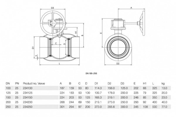 Кран шаровой Vexve 234 DN 250 PN 25 нержавеющая сталь Кран шаровой Vexve 234 DN 250 PN 25 нержавеющая сталь