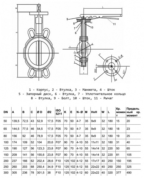 Затвор дисковый Benarmo DN 150 PN 10/16 поворотный межфланцевый с рукояткой Рус