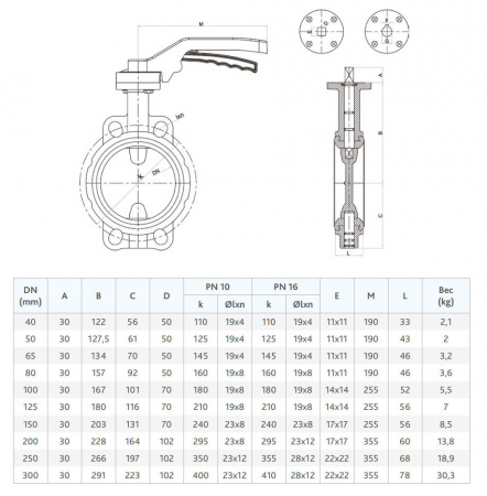 Затвор FAF 3500 DN 125 PN 16 дисковый межфланцевый с рукояткой