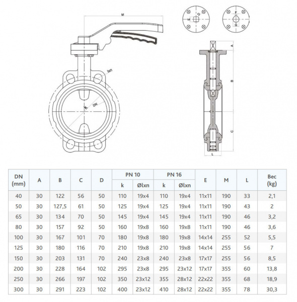 Затвор FAF 3500 DN 250 PN 16 дисковый межфланцевый с рукояткой