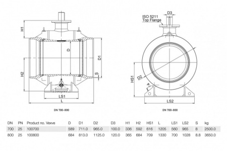 Кран шаровой Vexve 100 DN 700 PN 25 стальной Кран шаровой Vexve 100 DN 700 PN 25 стальной