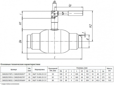 Кран шаровой БИВАЛ КШТ 15 DN 80 PN 25 С/С