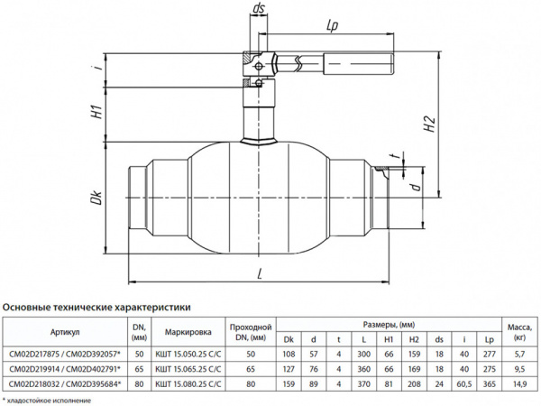 Кран шаровой БИВАЛ КШТ 15 DN 80 PN 25 С/С