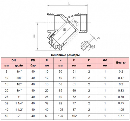 Фильтр сетчатый РАШВОРК 6460 Ду10 Ру40 нержавеющий резьбовой 6460-010-40