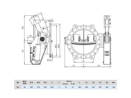 Клапан обратный Hawle 9884 DN 250 PN 25 фланцевый c рычагом и противовесом