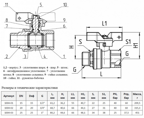 Кран шаровой Aquasfera EURO 1004 DN 15 PN 40 полнопроходной муфта-резьба