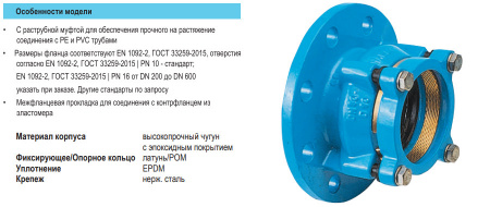 Фланец HAWLE 0400 DN 60/63 System 2000 для ПЭ и ПВХ труб