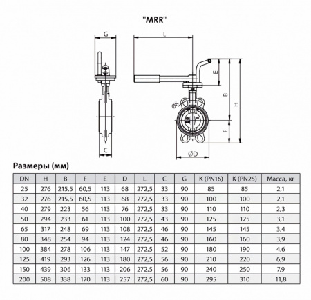 Затвор ADL ГРАНВЭЛ ЗПТС DN 200 PN 16 с рукояткой MRR