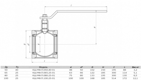 Кран шаровой ALSO КШ.МФ.П.065.25-01 Ду 65 Ру 25 полнопроходный межфланцевый