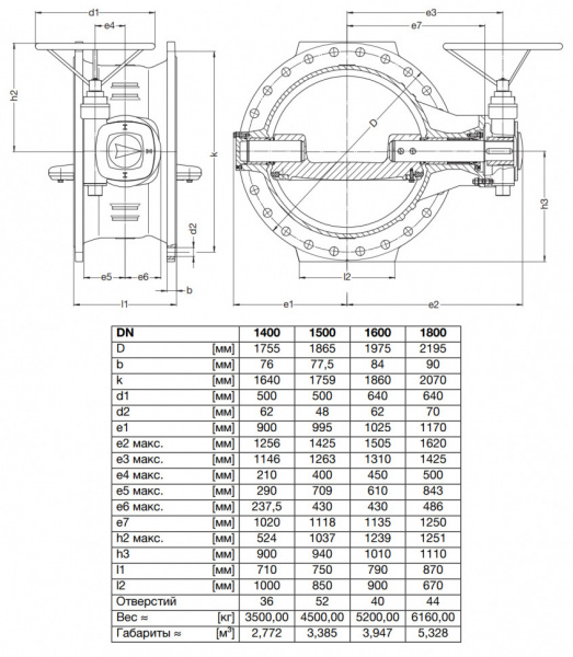 Затвор поворотный VAG EKN DN 1800 PN 25 с двойным эксцентриком