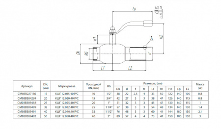 Кран шаровой БИВАЛ КШГ 12 DN 50 PN 40 Р/С Кран шаровой БИВАЛ КШГ 12 DN 50 PN 40 Р/С