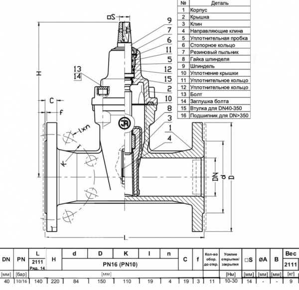 Задвижка JAFAR 2111 DN 40 PN16 фланцевая клиновая чугунная с обрезиненным клином Задвижка JAFAR 2111 DN 40 PN16 фланцевая клиновая чугунная с обрезиненным клином