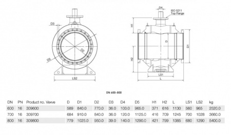 Кран шаровой Vexve 309 DN 800 стальной газовый