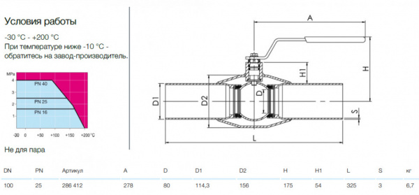 Кран шаровой NAVAL 286412 DN 100 PN 25 нержавеющий стандартнопроходный под приварку