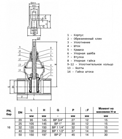 Задвижка ответвительная Benarmo 1030W DN 40 PN 16 ВР под Т-ключ