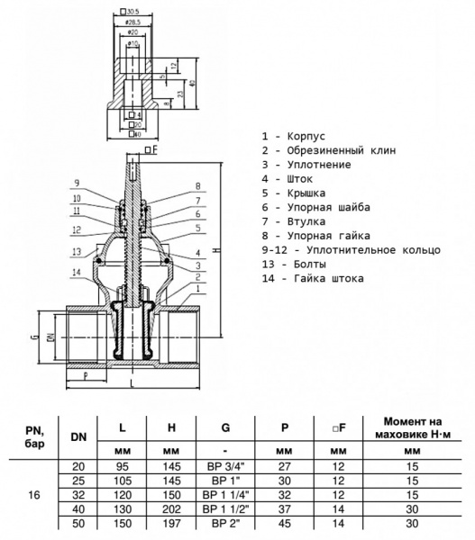 Задвижка ответвительная Benarmo 1030W DN 40 PN 16 ВР под Т-ключ
