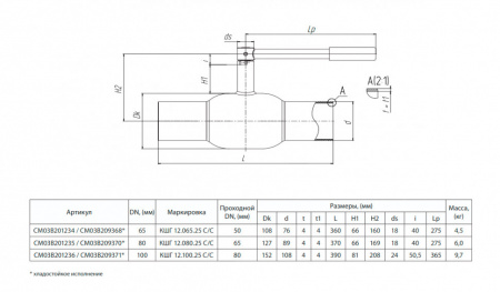 Кран шаровой БИВАЛ КШГ 12 DN 65 PN 25 С/С Кран шаровой БИВАЛ КШГ 12 DN 65 PN 25 С/С