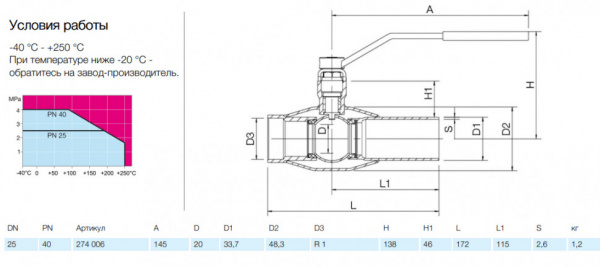 Кран шаровой NAVAL NAVALSTEAM 274006 DN 25 PN 40 стальной стандартнопроходный резьба/сварка для пара Кран шаровой NAVAL NAVALSTEAM 274006 DN 25 PN 40 стальной стандартнопроходный резьба/сварка для пара