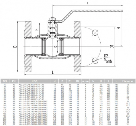 Кран шаровой цельносварной LD КШ.Ц.Ф.GAS.080/070.040.Н/П.02 Ду 80/70 Ру 40 стальной неполнопроходный фланцевый