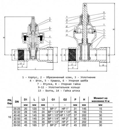 Задвижка ответвительная Benarmo DN 25 PN 16 ВР/НР под Т-ключ